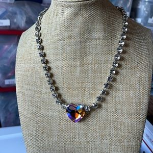 Iridescent heart necklace, silver tone